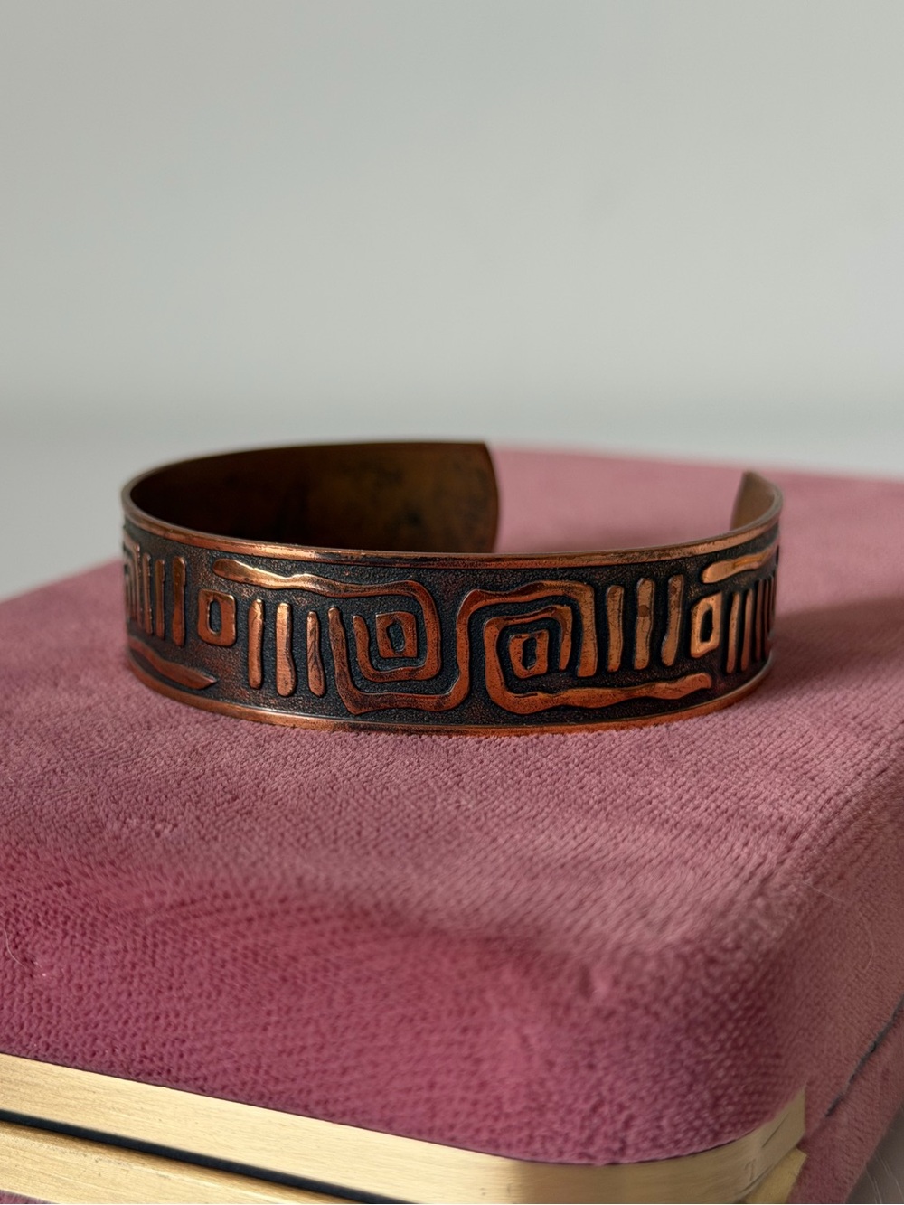 Vintage Genuine Copper Cuff Bracelet – Tribal Geometric Design